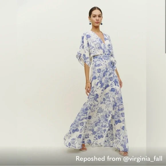 blue and white floral dress reformation Reformation Floral Ruffle Dress – RefindNYC by Housing Works main image 0